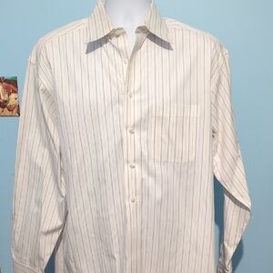 Gold Label Elegant Men's White Pinstripe Dress Shirt